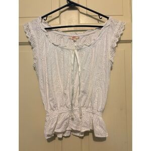 Candies white eyelet Lace ruffle sleeveless blouse tank top size large elegant